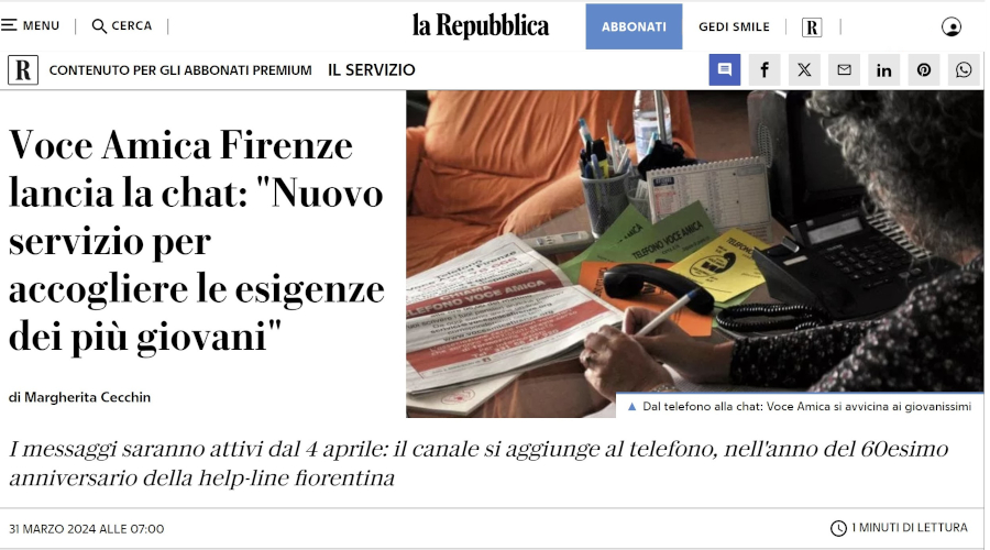 Articolo su La Repubblica del 1 aprile 2024