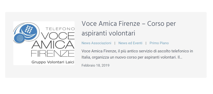 Annuncio sul sito di Siamo Solidali del 18 febbraio 2019