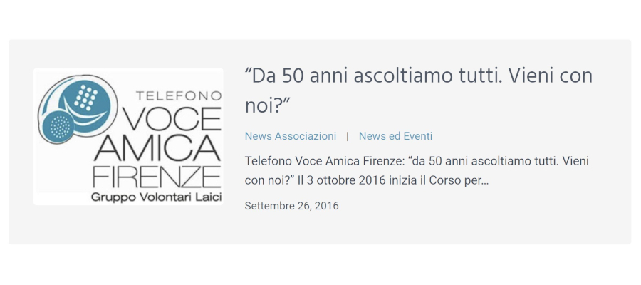 Annuncio sul sito di Siamo Solidali del 26 settembre 2016